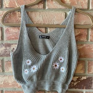 Knit tank top/ embroidered flowers